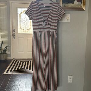 Striped tie front romper